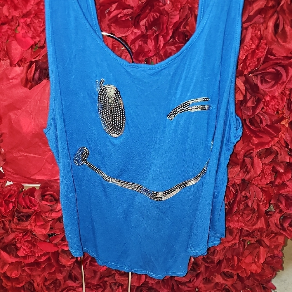 Blush Girls Blue Smiley Face Tank Top Size XLarge